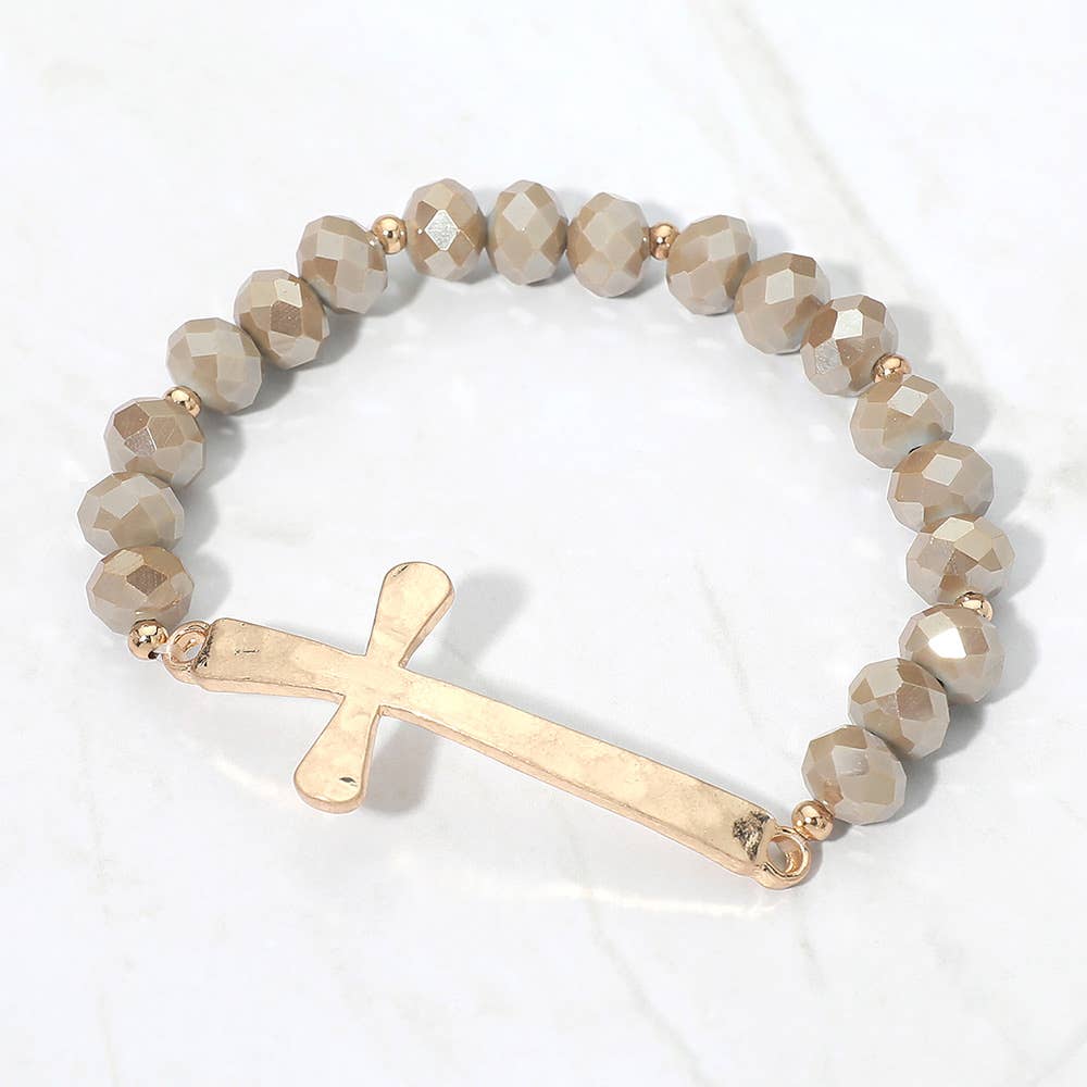 Brushed Hammered Metal Cross Bracelet