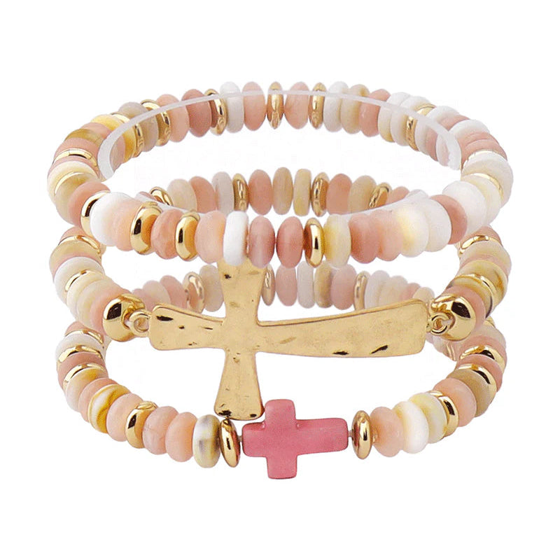 Cross Accent Multi Bead Bracelet