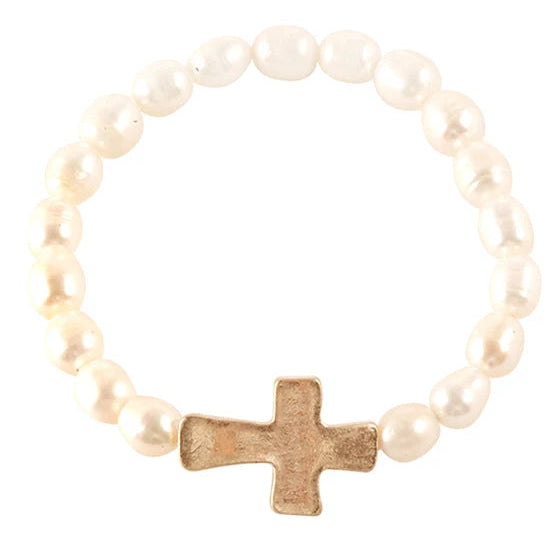 Pearl Cross Elastic Bracelet