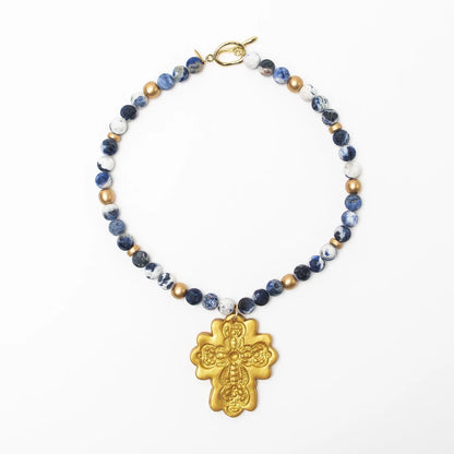 Blue Sodalite with Cherrie Cross Necklace by Hidden Truth