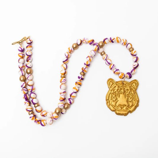 Orange and Purple Rainflower Jasper with Tiger Necklace