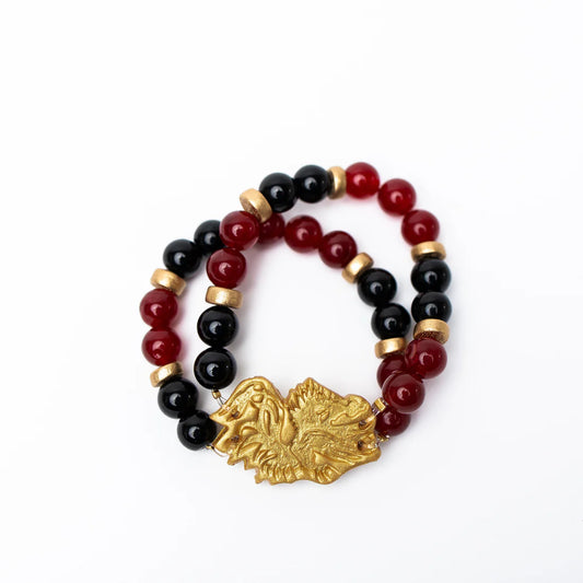 Gamecock Bracelet, Garnet and Black Double Jade- by Hidden Truth