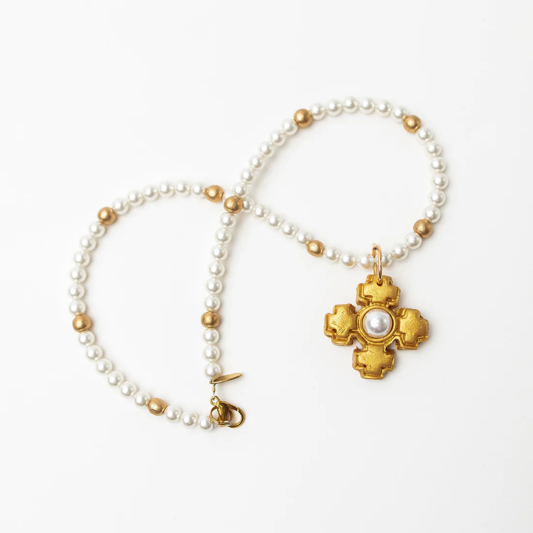 Pearls with Small Becky Cross Necklace, 18"- by Hidden Truth