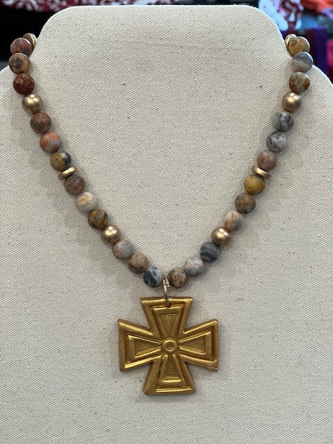 Jasper with Cross Necklace