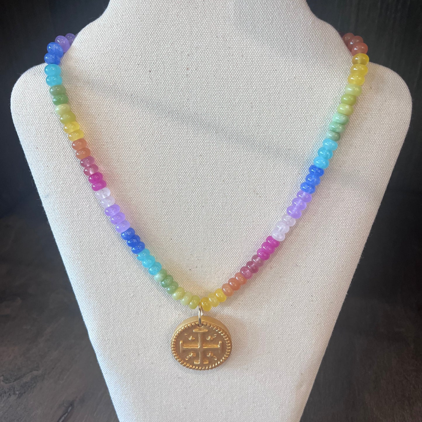 Multicolor Jade Necklace with Susie Cross by Hidden Truth