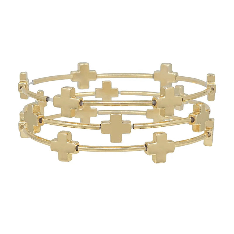 Cross Metal Accent Pipe Stretch Bracelet