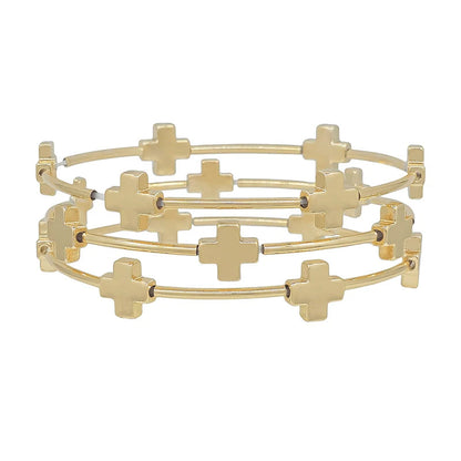 Cross Metal Accent Pipe Stretch Bracelet
