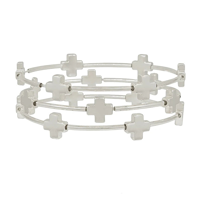 Cross Metal Accent Pipe Stretch Bracelet