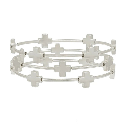 Cross Metal Accent Pipe Stretch Bracelet