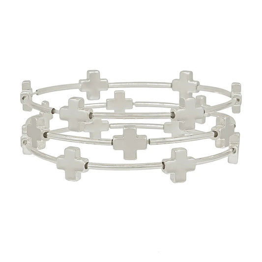 Cross Metal Accent Pipe Stretch Bracelet