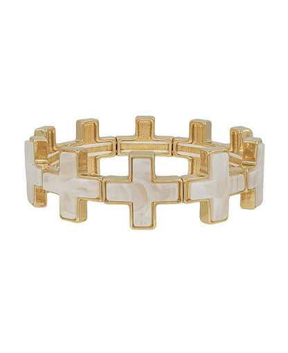 Cross Metal w/ Resin Attached Stretch Bracelet