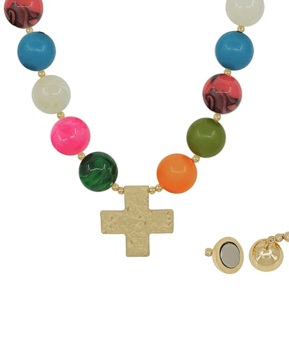 Necklace Resin Ball with Hammered Cross