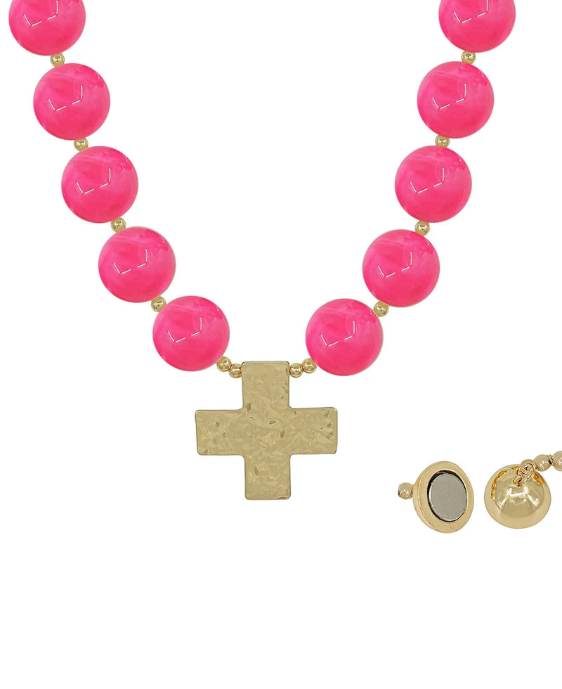 Necklace Resin Ball with Hammered Cross
