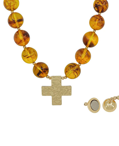 Necklace Resin Ball with Hammered Cross