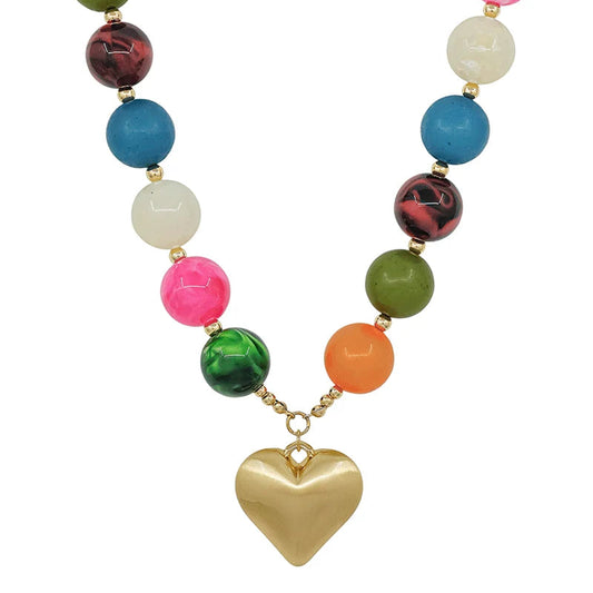 20mm Resin Ball w/ Satin Heart Magnetic Closure Necklace