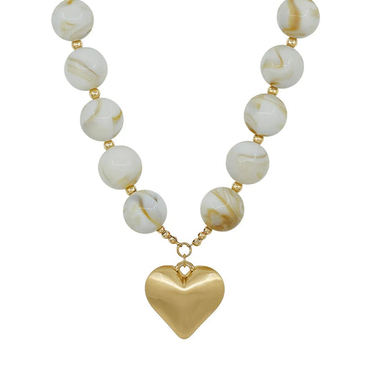20mm Resin Ball w/ Satin Heart Magnetic Closure Necklace