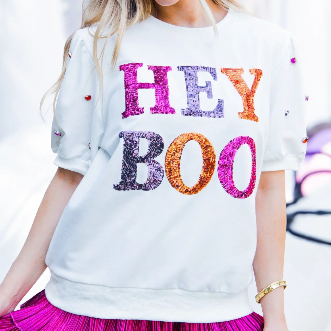 Sequin 'Hey Boo' Halloween Top