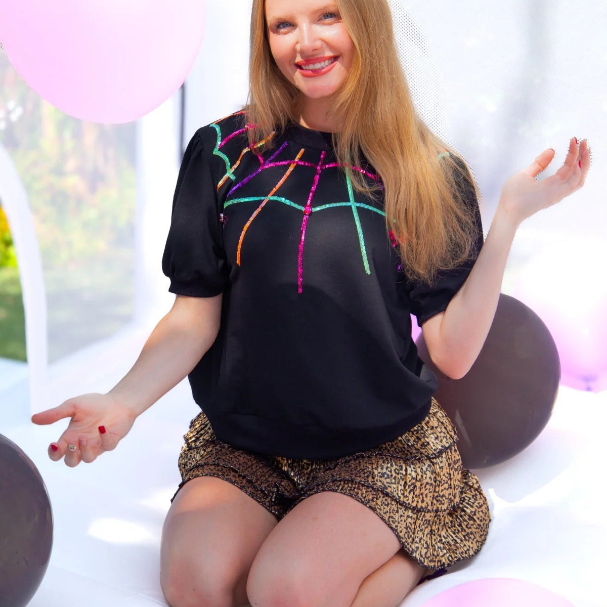 Spider Web Halloween Puff Sleeve Tee