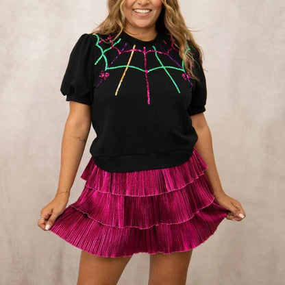 Spider Web Halloween Puff Sleeve Tee