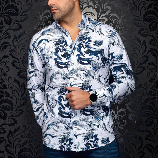 Thomas White Blue Men's Knit long sleeve shirt
