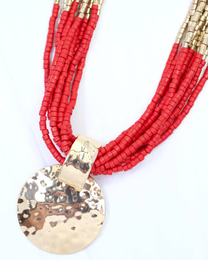 Marbella Layered Wooden Bead Necklace with Pendant by Caroline Hill