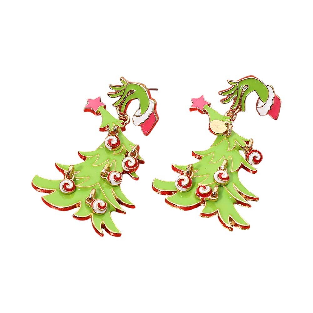 Grinch Hand Christmas Tree Earrings