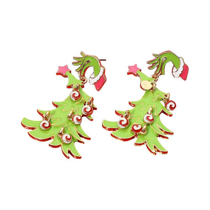 Grinch Hand Christmas Tree Earrings