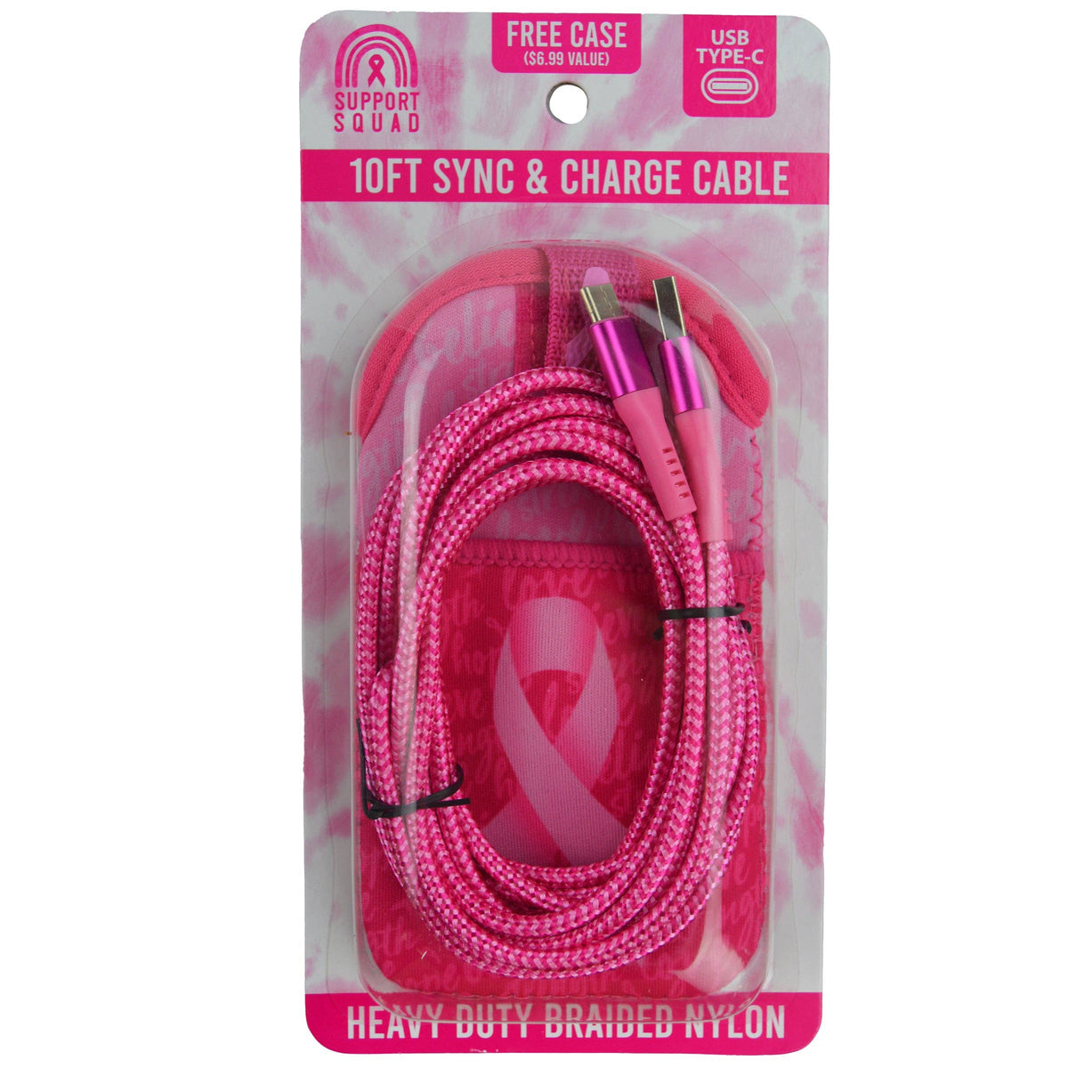 Charging Cable Breast Cancer PINK USB-C 10 ft