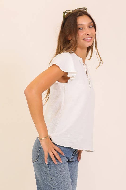 Flutter Sleeve Tie-Front Blouse