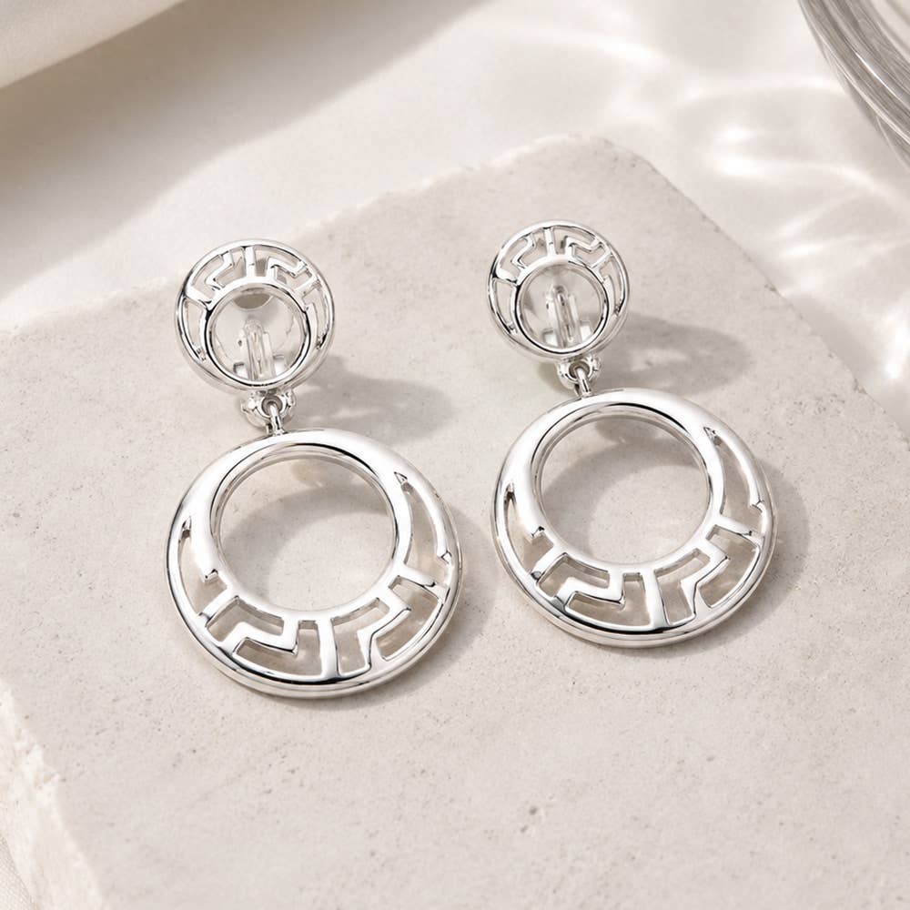 Cut Out Metal Round Link Clip On Earrings