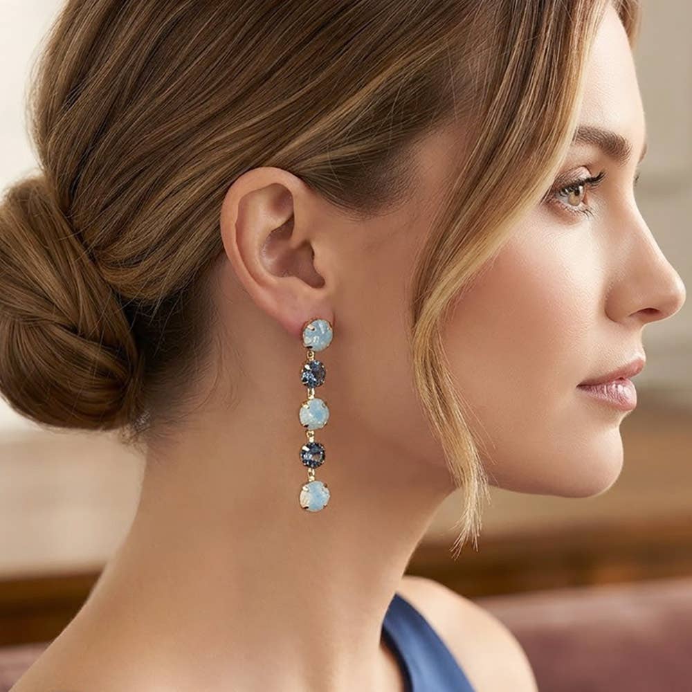 Round Stone Cluster Link Drop Earrings- Gold Dipped