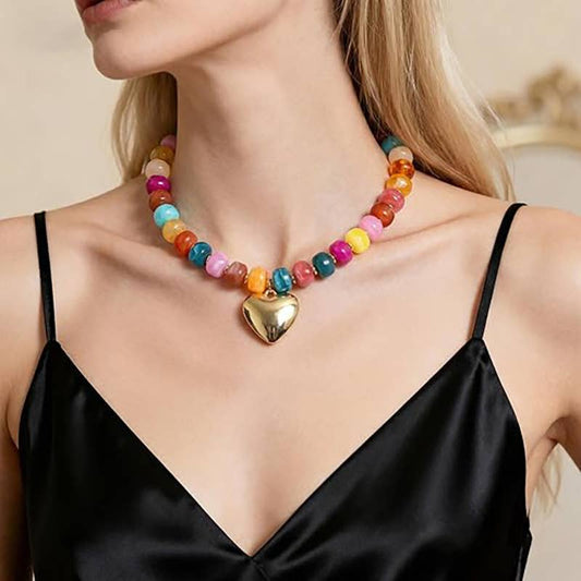 Adjustable Dopamine-Colored Resin Bead Necklace