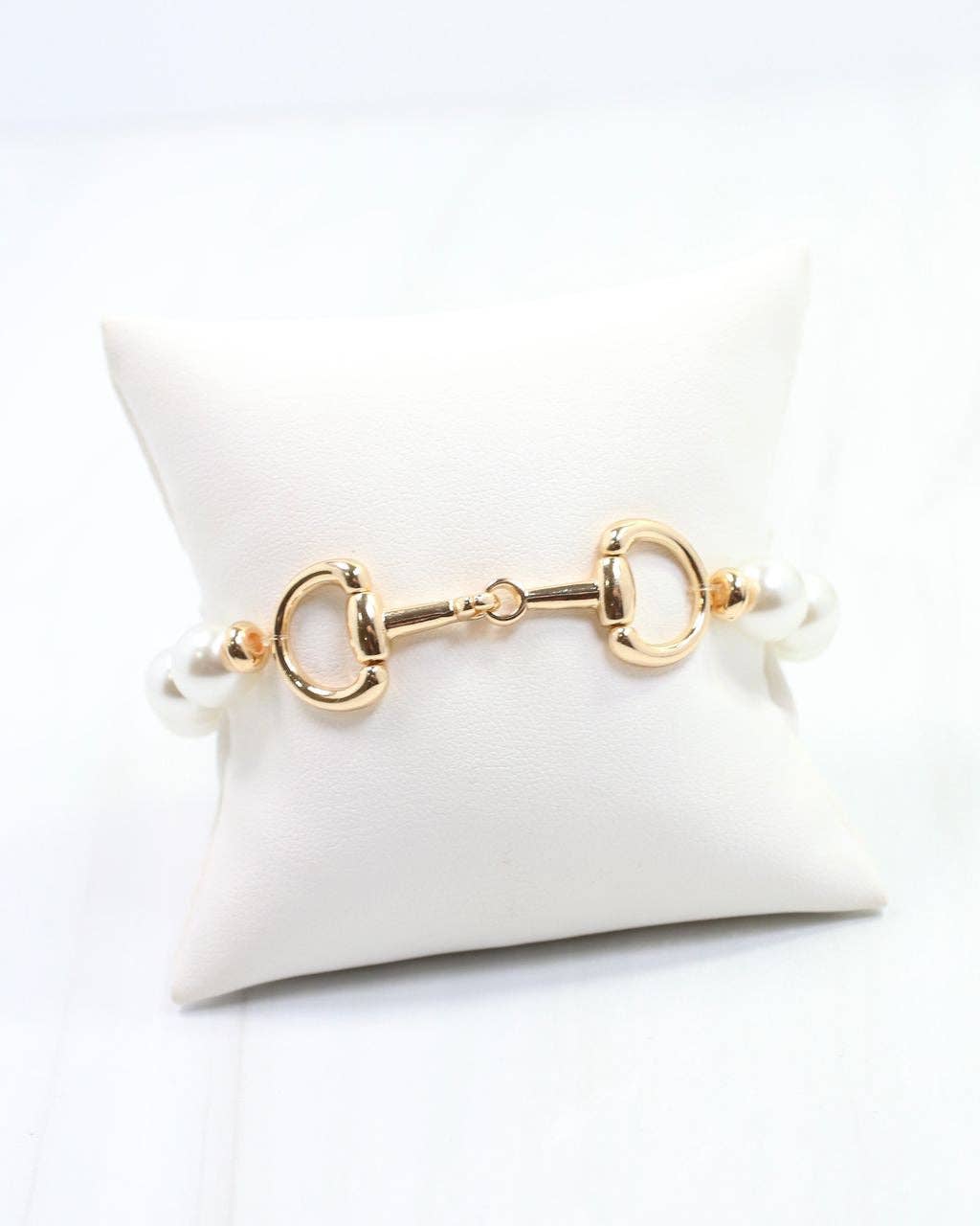 Gigi Pearl Horsebit Stretch Bracelet- Cream- by Caroline Hill