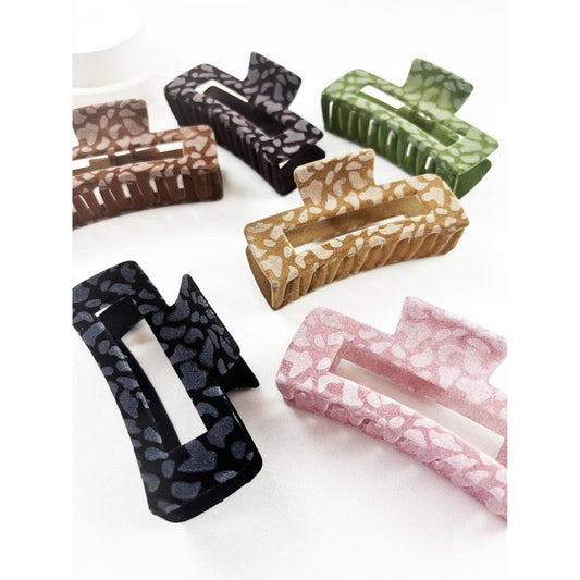 Leopard Flocked Velvet Rectangle Claw Clip