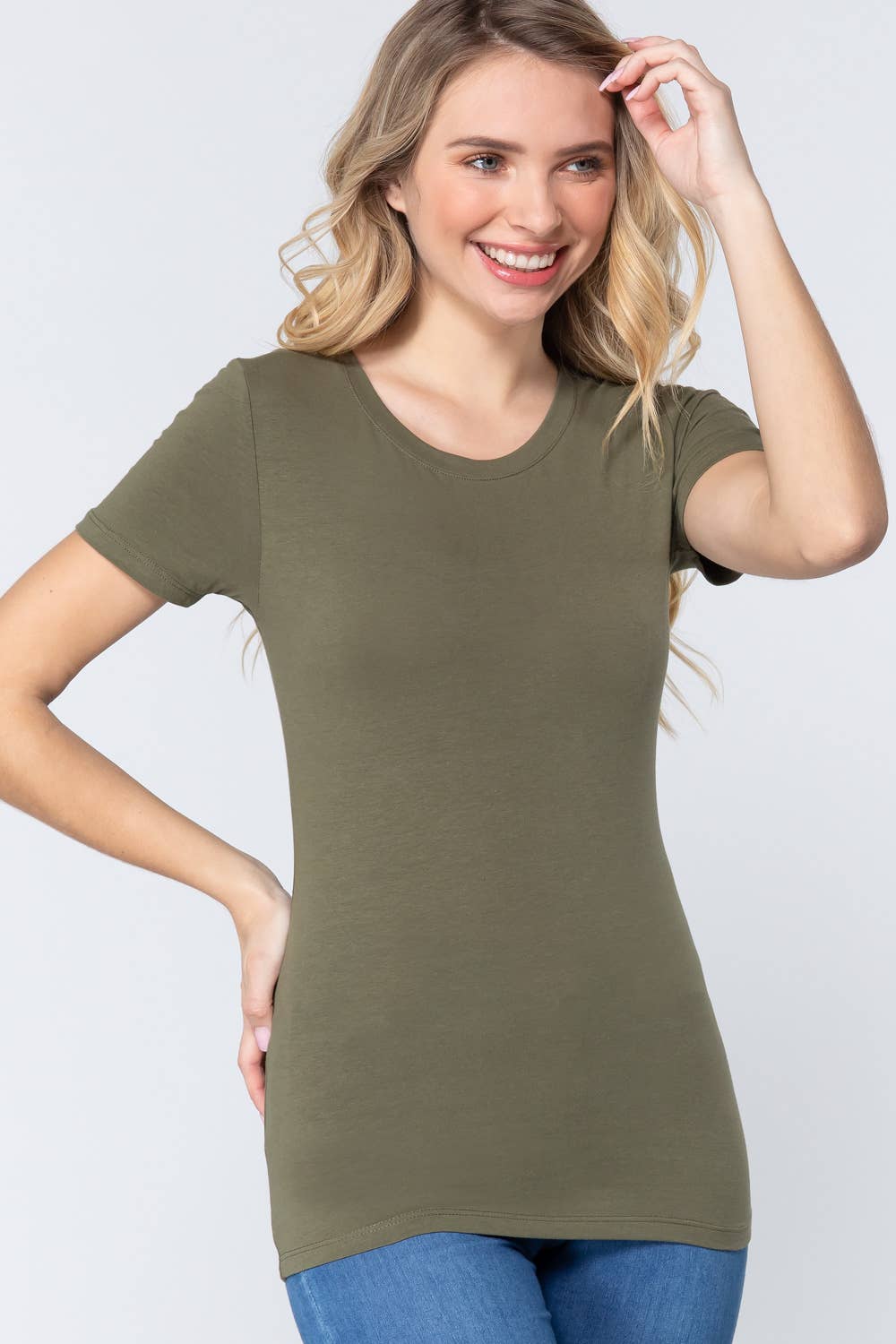 `.FITTED SHORT SLEEVE CREW NECK COTTON JERSEY TOP
