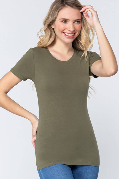 `.FITTED SHORT SLEEVE CREW NECK COTTON JERSEY TOP
