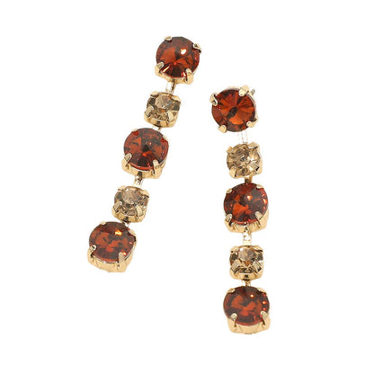 Round Stone Cluster Link Drop Earrings- Gold Dipped