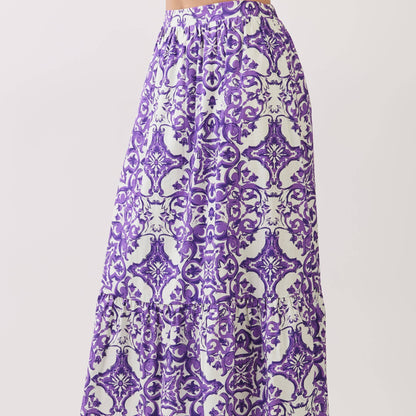 Baroque Print Tiered Midi Skirt