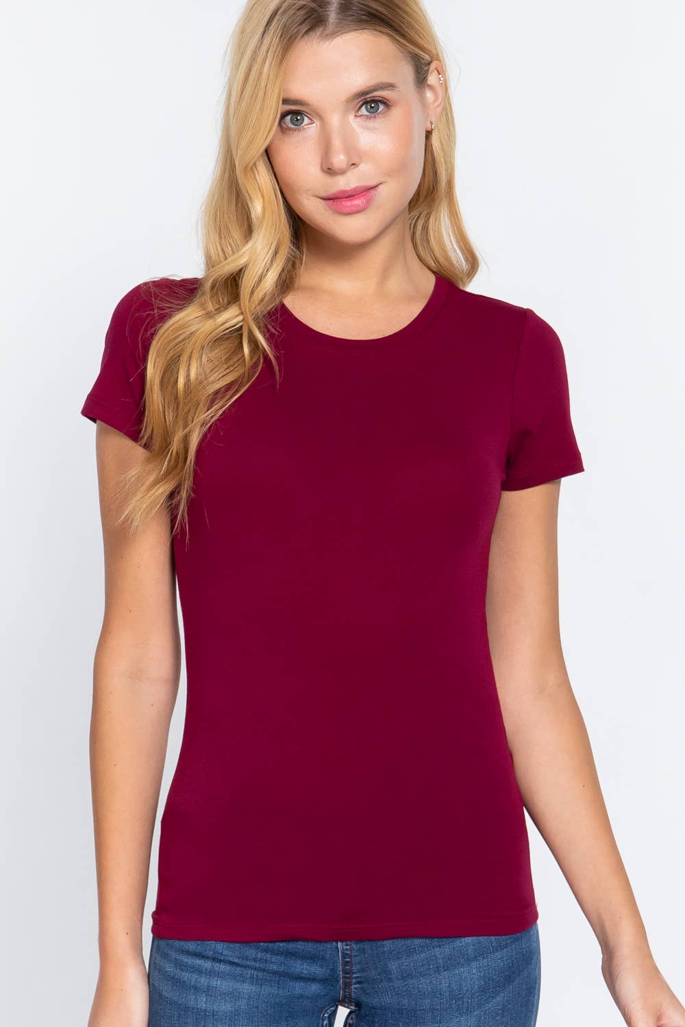 `.FITTED SHORT SLEEVE CREW NECK COTTON JERSEY TOP