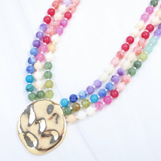 Kori Beaded Layered Necklace with Pendant Multi by Caroline Hill