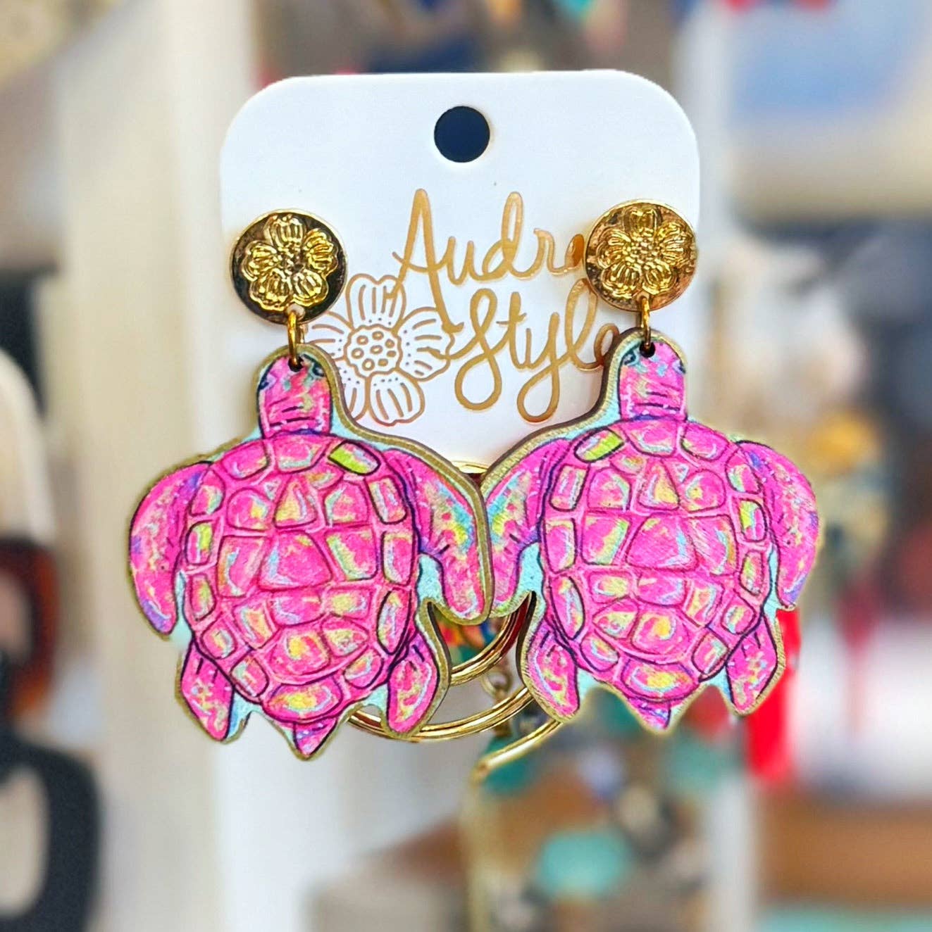Pink Sea Turtle Dangle Earring Coastal Beach Spring Summer