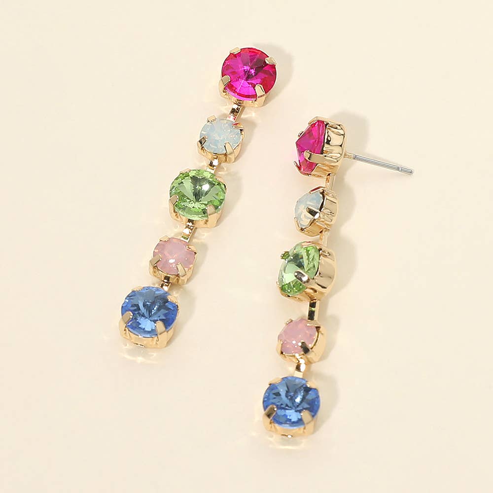 Round Stone Cluster Link Drop Earrings- Gold Dipped