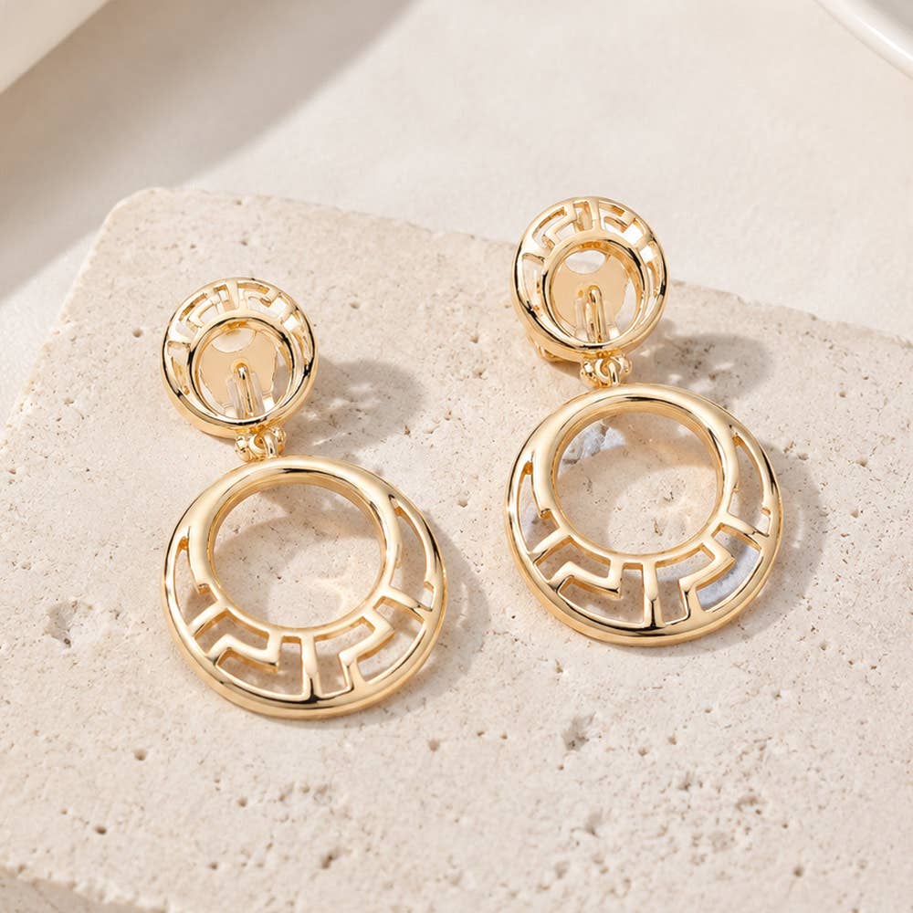 Cut Out Metal Round Link Clip On Earrings