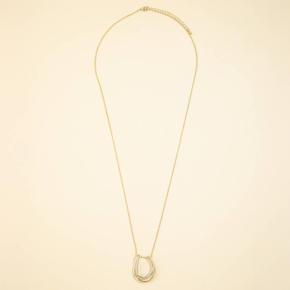 Horseshoe Pendant Necklace- Two Tone