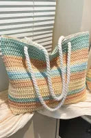 Color Block Straw Tote