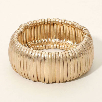 Wide Ribbed Metal Bar Stretch Bracelet