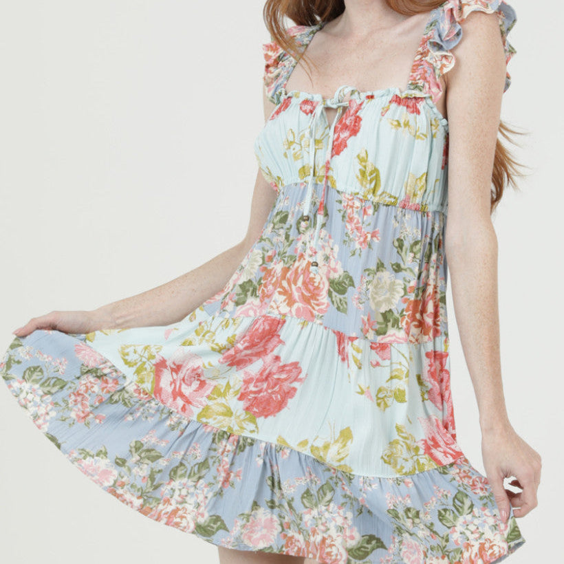 Floral cap sleeve short dress