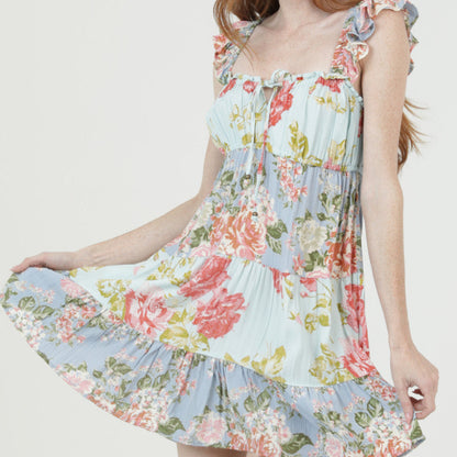 Floral cap sleeve short dress