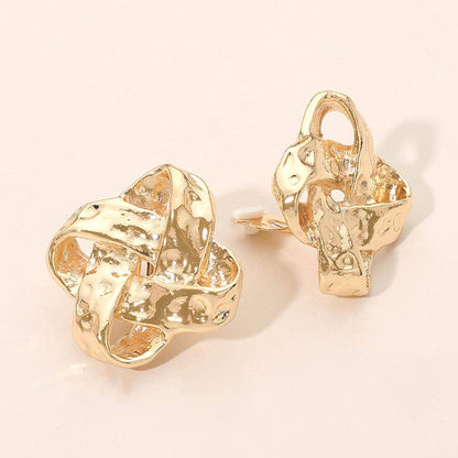 Hammered Metal Abstract Knot Clip On Earrings
