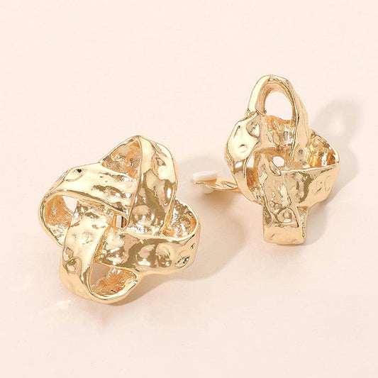 Hammered Metal Abstract Knot Clip On Earrings